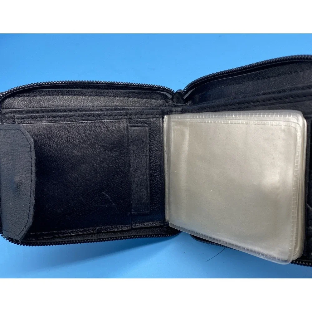 Black Alligator Skin Print Leather Men's Bifold Zippered Wallet